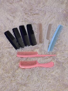 Assorted Plastic Hair Combs - Pink, Black, Blue, Beige